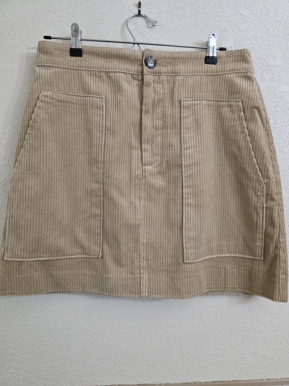 H&M Beige Corduroy Mini Skirt with Front Pockets